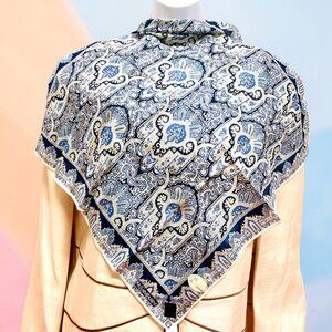 New Tag On  Yves Saint Laurent  Scarf Cotton&Silk 21" Blue Silver Paisley  (62